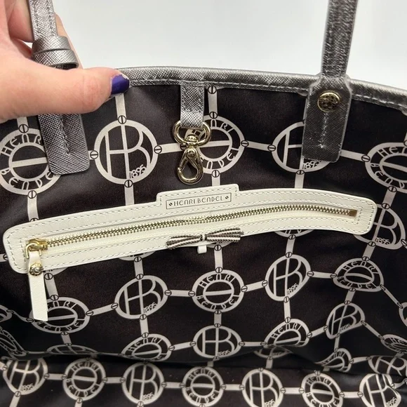 HENRI BENDEL Silver Metallic Leather Large Tote Bag Purse Excellent Condition